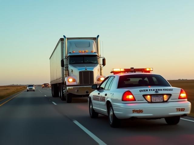 Escort vehicle leading an oversized heavy-haul load