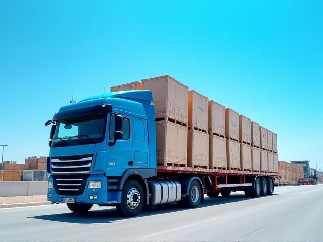 Flatbed trailer hauling high-density solar panel crates