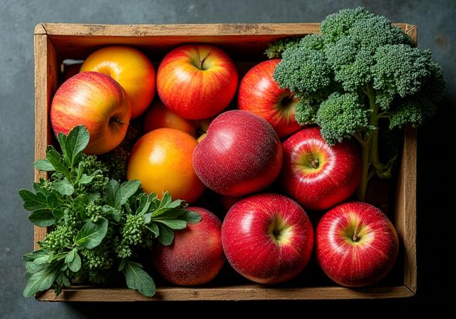 Fresh organic produce in a cooling facility